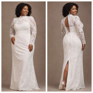 V. Chapman Jules Lace Wedding Dress Anthropologie Long Sleeve Size 16 NWT